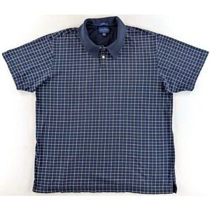 Club Room Mens Large Navy Blue Grid Pima Cotton Short Sleeve Polo Shirt